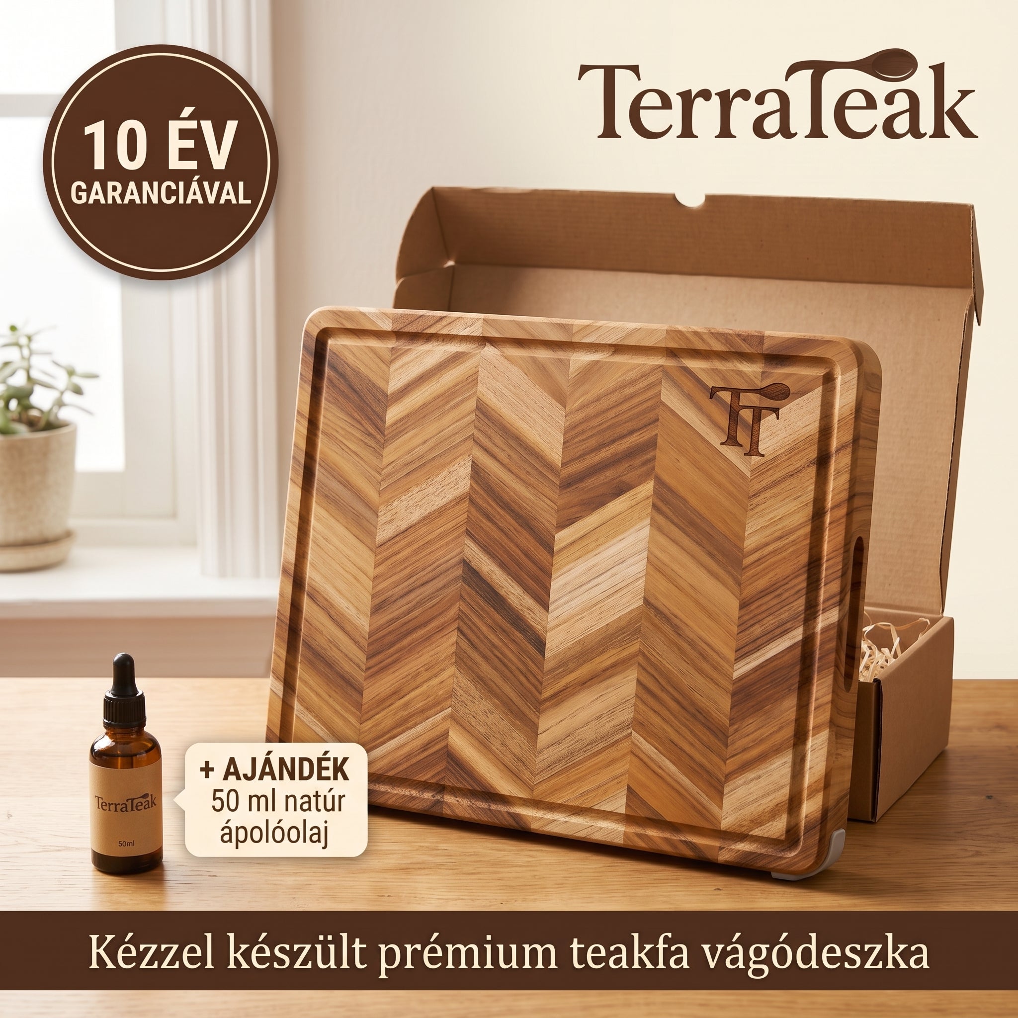 TerraTeak – Prémium teakfa vágó- és tálalódeszka, 43 × 30 cm
