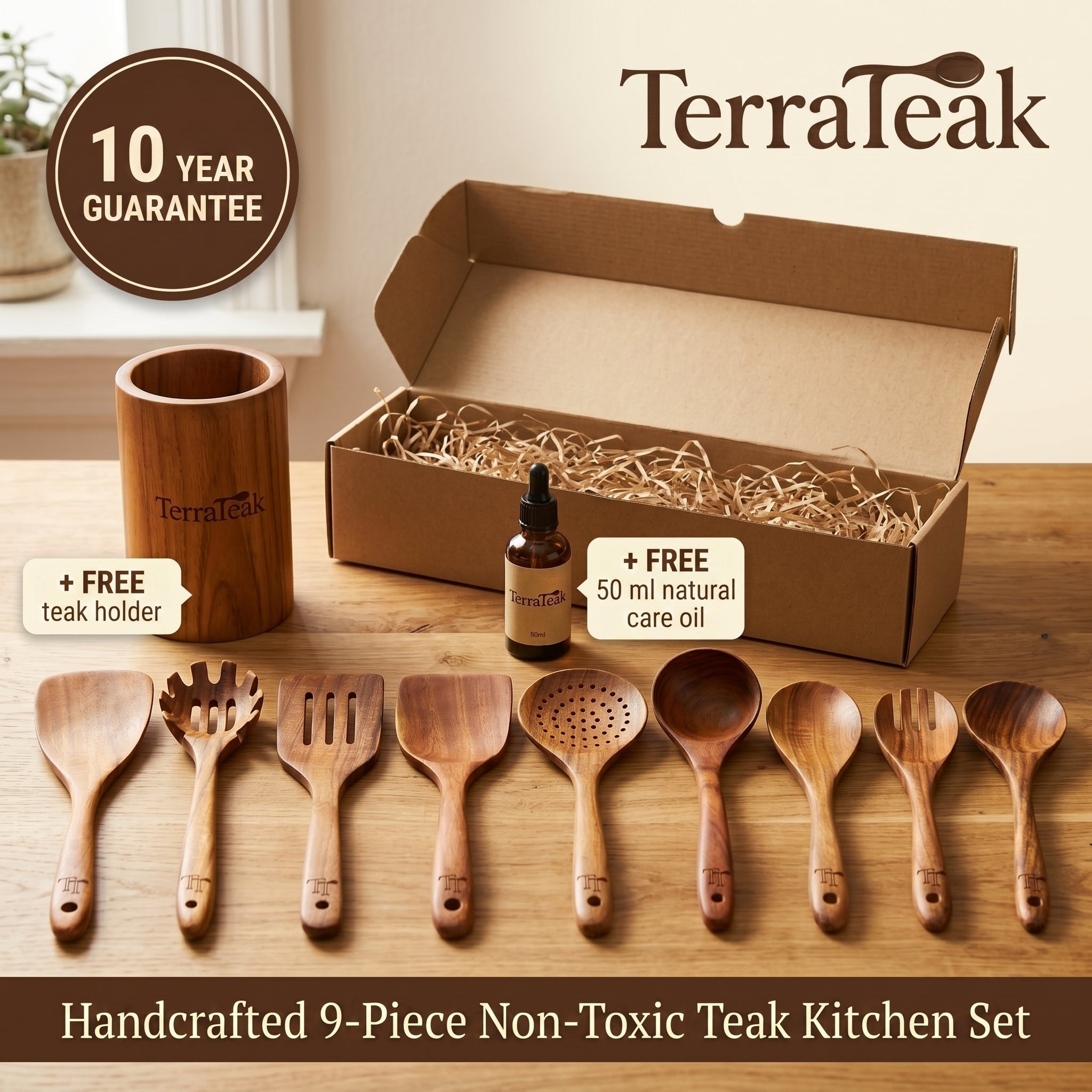 TerraTeak™ 9-Piece Non-Toxic Teak Kitchen Set