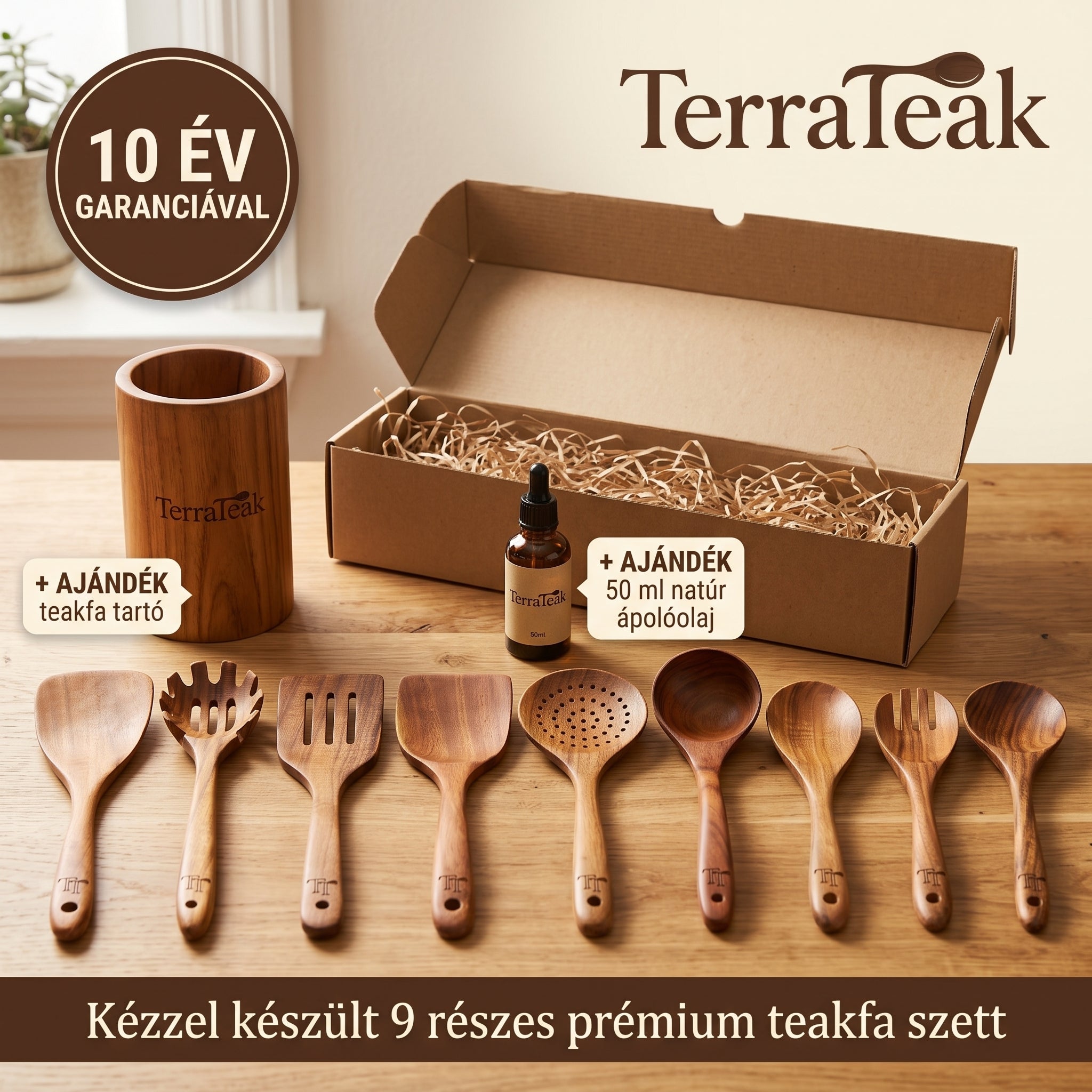 TerraTeak – 9 részes prémium teakfa konyhai eszközkészlet